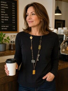 Twisted Silver Charm Necklace w/ Pendant Mixed Metal Chain